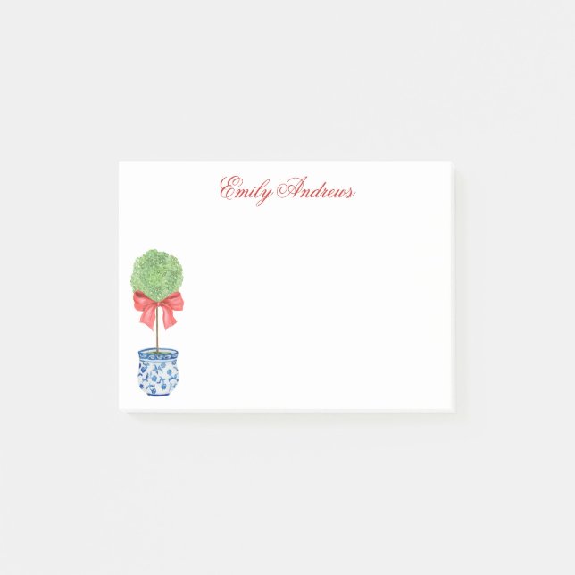Notas Post-it® Watercolor Chinoiserie Red Bow Topiary (Anverso)