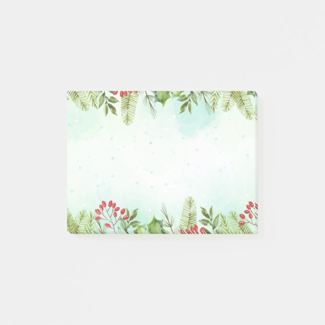 Notas Post-it® Watercolor Holly Berry Navidades Foliage Botánico (Anverso)