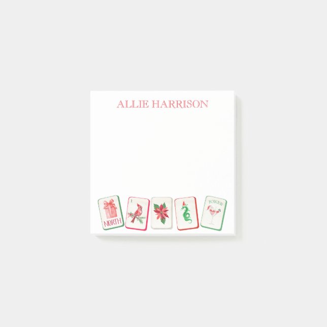 Notas Post-it® Watercolor Mahjong Red & Green Christmas Tiles (Anverso)