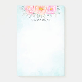Notas Post-it® Watercolor Peonies Rosas Floral Turquesa Rosa