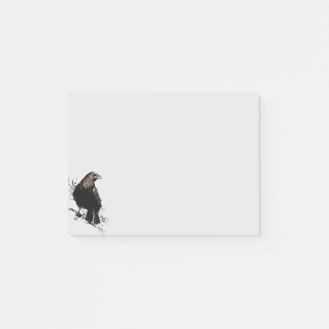 Notas Post-it® Watercolor Raven Bird Animal Art Black (Anverso)