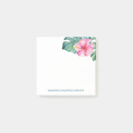 Notas Post-it® Watercolor Tropical Hibiscus Flower and Palm Leaf