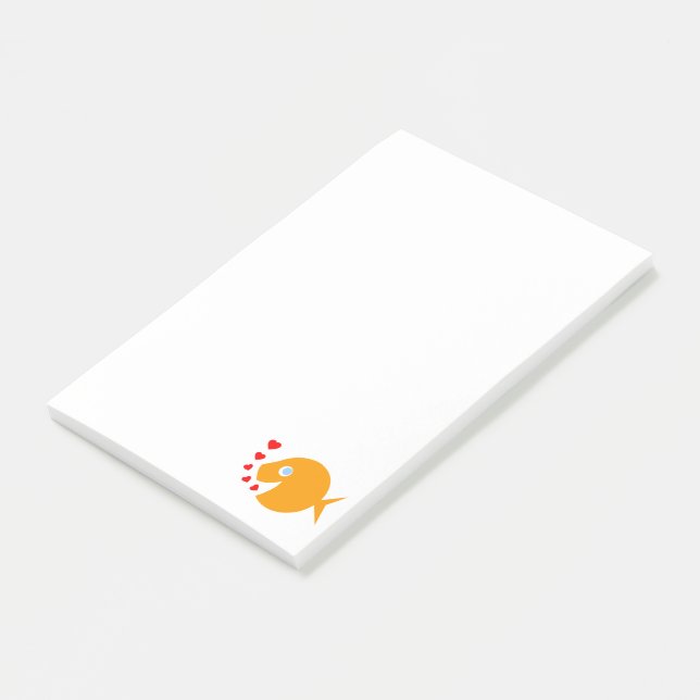 Notas Post-it® Whimsical Cute Blue Eyes Goldfish con corazón (En perspectiva)