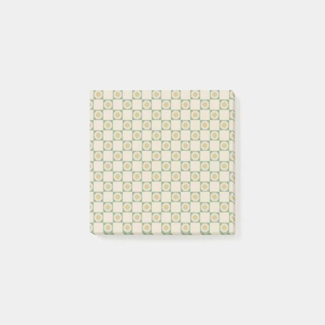 Notas Post-it® Whimsical Green Sunflower Checkpoint Retro Botánic (Anverso)