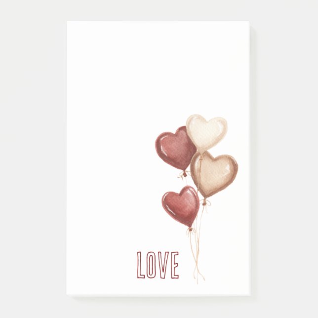Notas Post-it® White Red Cream Heart Balloons Love  (Anverso)