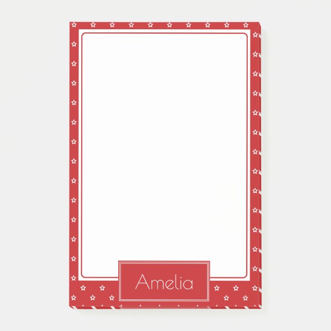 Notas Post-it® White Stars Pattern on Bright Red Personalised (Anverso)