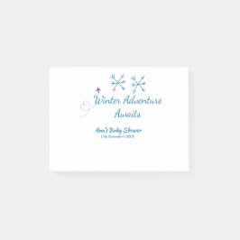 Notas Post-it® Winter Adventure awaits baby shower blue snowflake