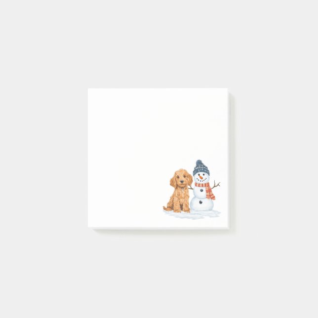 Notas Post-it® Winter Goldendoodle Dog Cute Snowman (Anverso)