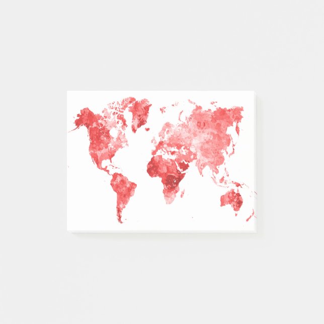 Notas Post-it® World map in watercolor Red (Anverso)
