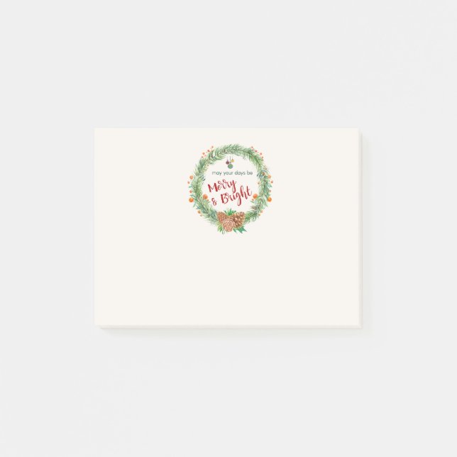 Notas Post-it® Wreath de Navidades merry y brillantes (Anverso)