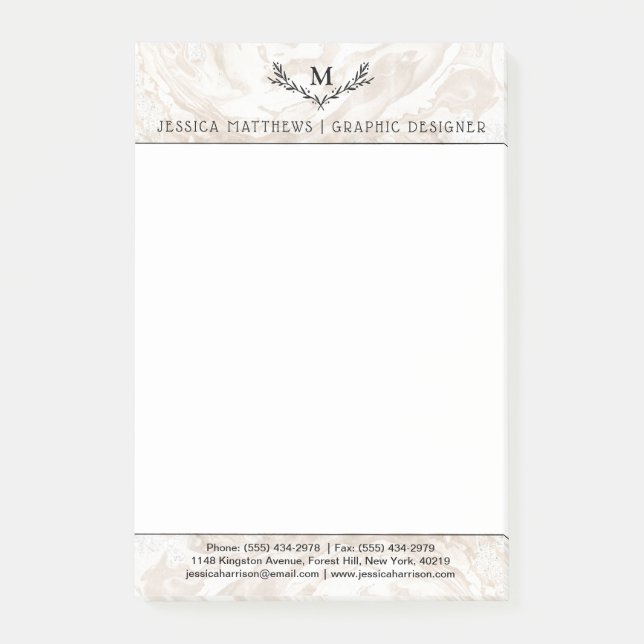 Notas Post-it® Wreath monograma de mármol moderno (Anverso)