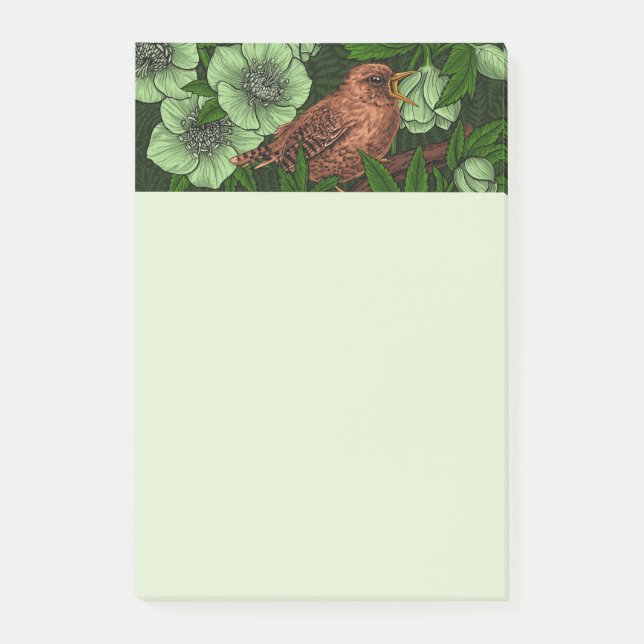 Notas Post-it® Wren y hellebore, verde claro (Anverso)