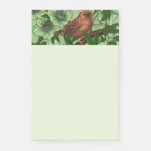 Notas Post-it® Wren y hellebore, verde claro