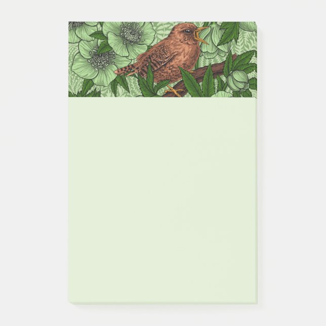 Notas Post-it® Wren y hellebore, verde claro (Anverso)