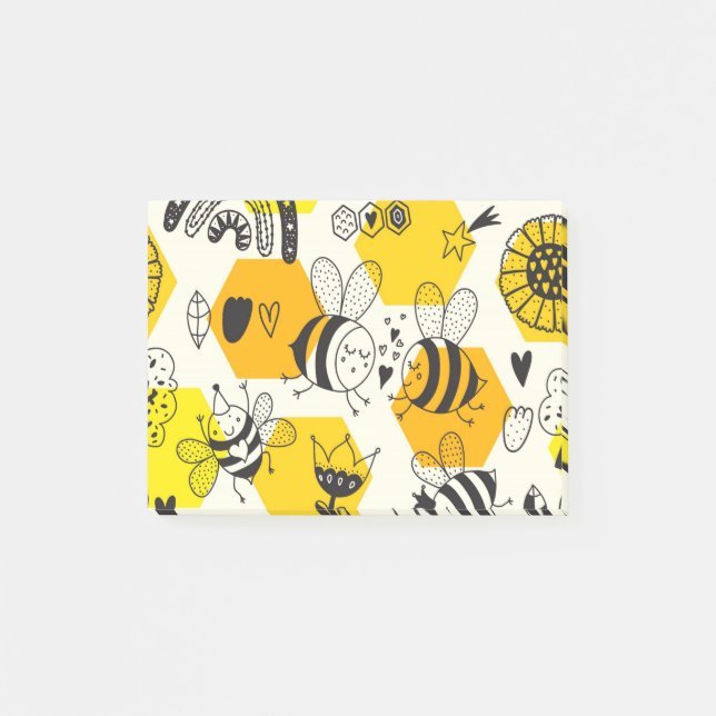Notas Post-it® Yellow Bee and Rainbow Design (Anverso)