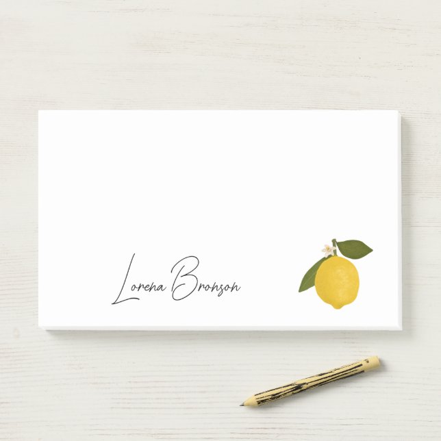 Notas Post-it® Yellow Lemon with Green Leaves | Fresh Citrus  (En escritorio)