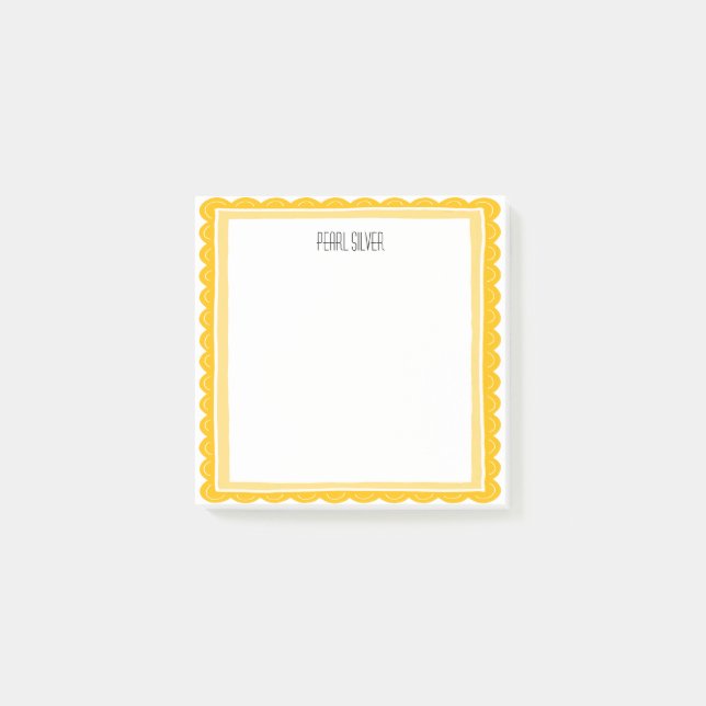 Notas Post-it® Yellow Scallop CUSTOM Chic Monogram Personalized (Anverso)