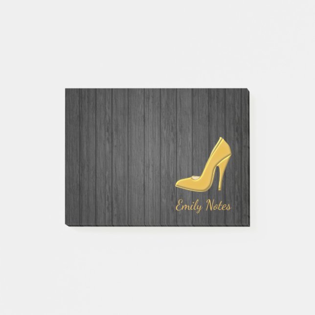 Notas Post-it® Zapato de tacón alto de oro de madera personalizad (Anverso)