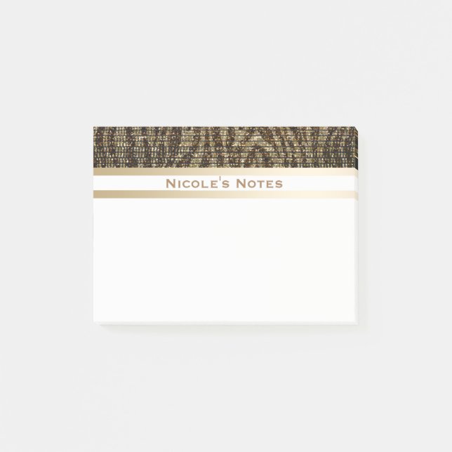 Notas Post-it® Zebra Brown Gold Sparkle Glam Trendy Personalizada (Anverso)