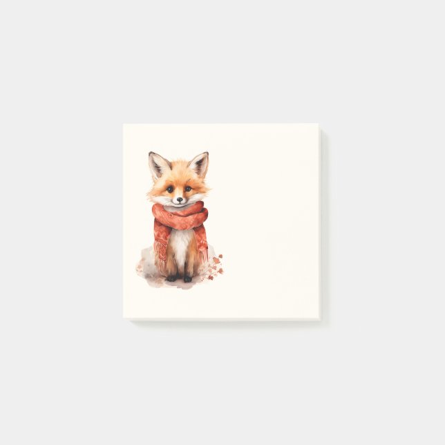 Notas Post-it® Zorro Adorable Cachorro con una Bufanda Roja (Anverso)