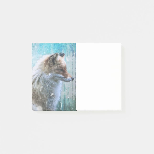 Notas Post-it® Zorro de Furry Cute en fondo azul grunge (Anverso)