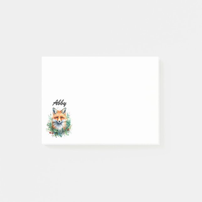 Notas Post-it® Zorro en acebo (Anverso)
