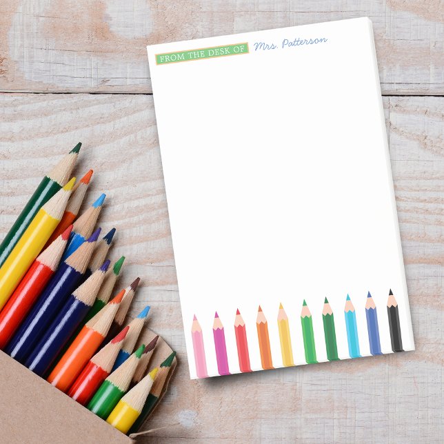 Notas posteriores del lápiz de color personalizado (Teacher Personalized Color Pencil Post-it Notes)