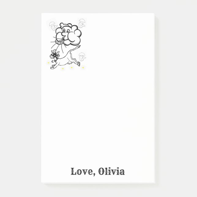 Notas Vaca Nubes  Post it para colorear (Anverso)