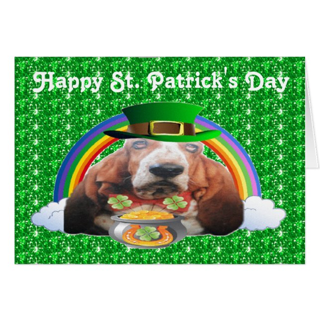 Note Card Basset Hound Happy St. Patrick's Day (Anverso (Horizontal))