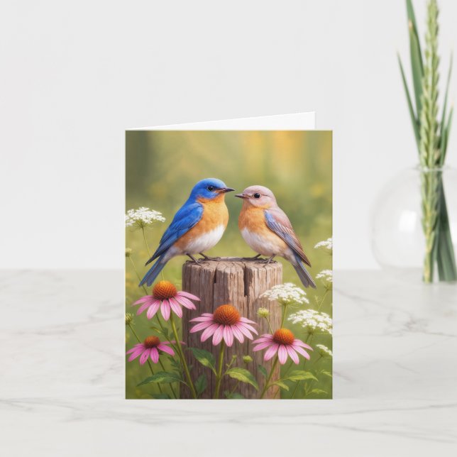 Notecard Bluebirds en una valla (Anverso)