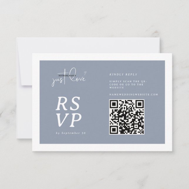 Nothing Fancy Just Love Dusty Blue QR-code RSVP  (Anverso)