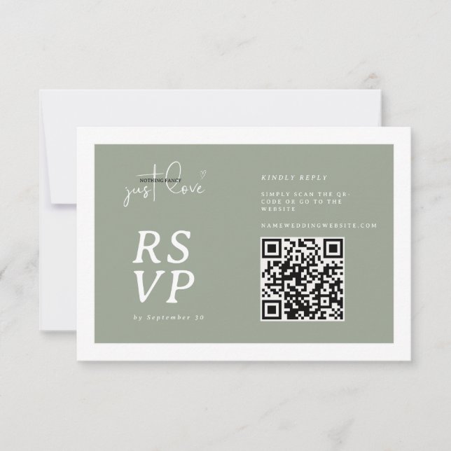 Nothing Fancy Just Love Sage Green QR-code RSVP  (Anverso)