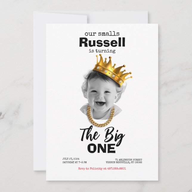 Notoria invitación de foto de un primer cumpleaños (Anverso)