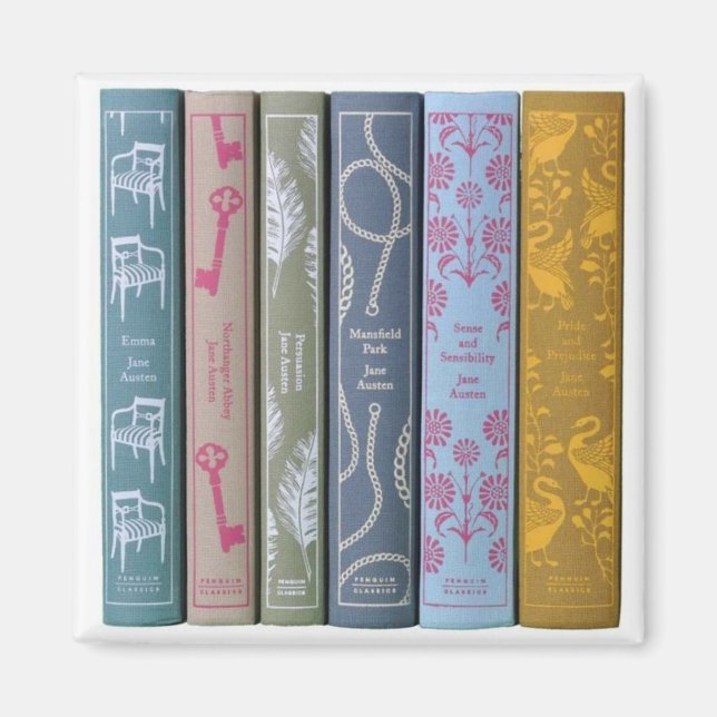 Novelas de Jane Austen en un imán (Frente)