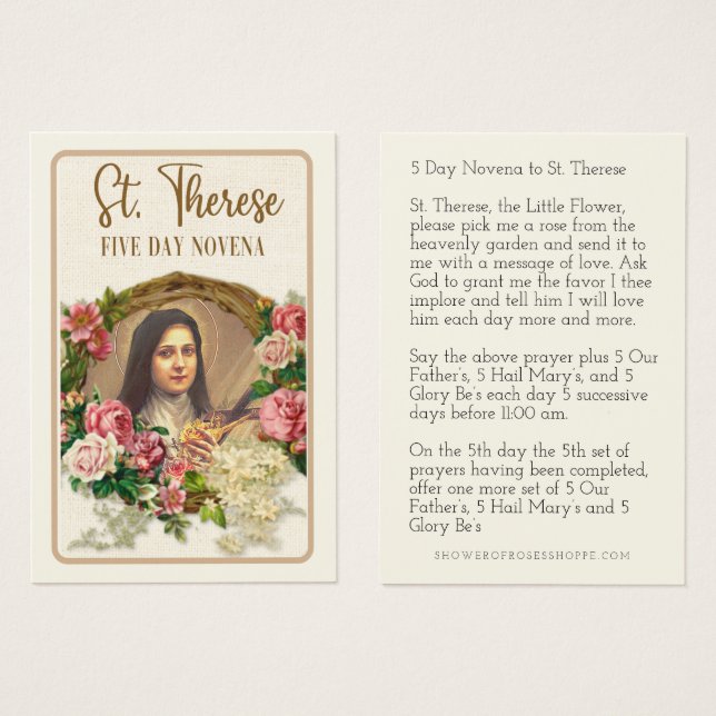 Novena católica a Santa Teresa la flor (Anverso y reverso)