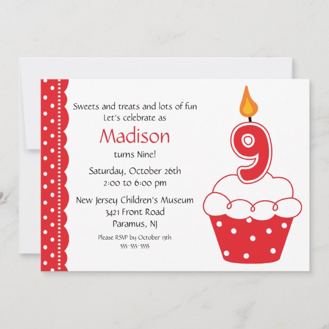 Novena invitación para el pastel de cumpleaños (Anverso)