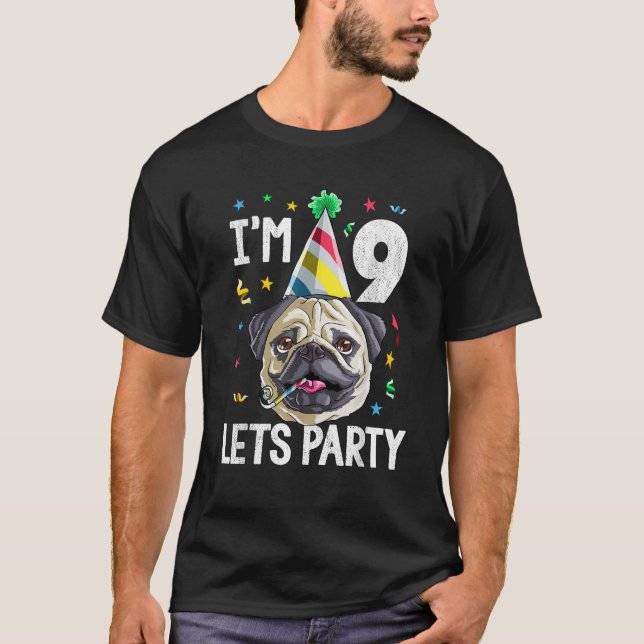 Noveno cumpleaños de Pug Noveno Camiseta Perro Niñ (Anverso)
