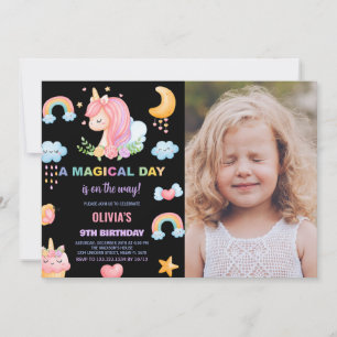 Noveno cumpleaños de Unicornio invitaciones de cum