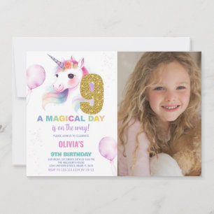 Noveno cumpleaños de Unicornio invitaciones de cum
