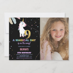 Noveno cumpleaños de Unicornio invitaciones de cum