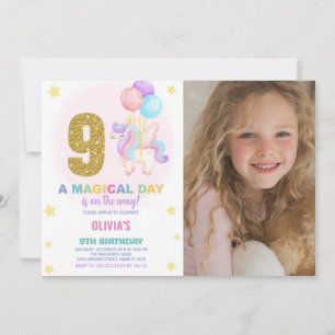 Noveno cumpleaños Unicornio foto de invitaciones d