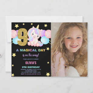 Noveno cumpleaños Unicornio foto de invitaciones d