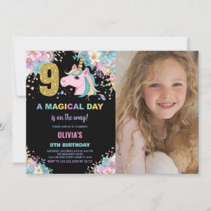 Noveno cumpleaños Unicornio foto de invitaciones d