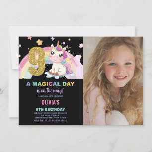 Noveno cumpleaños Unicornio foto de invitaciones d