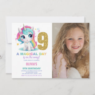 Noveno cumpleaños Unicornio foto de invitaciones d