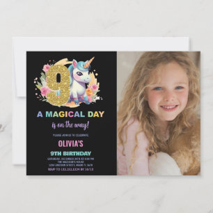 Noveno cumpleaños Unicornio foto de invitaciones d