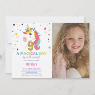 Noveno cumpleaños Unicornio foto de invitaciones d