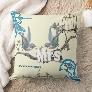Novia Amor Vintage Ave Almohada de Aves