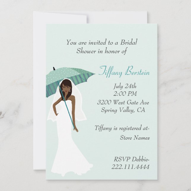 Novia con Verde azulada invitación a ducha nupcial (Anverso)