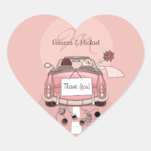 Novia Cute y Groom Getaway Rosa Gracias Pegatinas